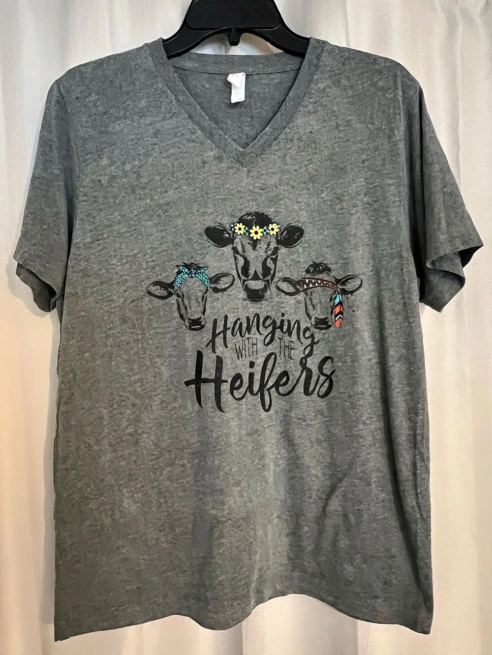Bella + Canvas Women’s L Gray Hanging With the Heifers Cow Graphic Tee